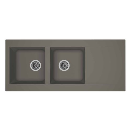 Evier résine 2 bacs EINNA 116 x 50 cm gris vue de face