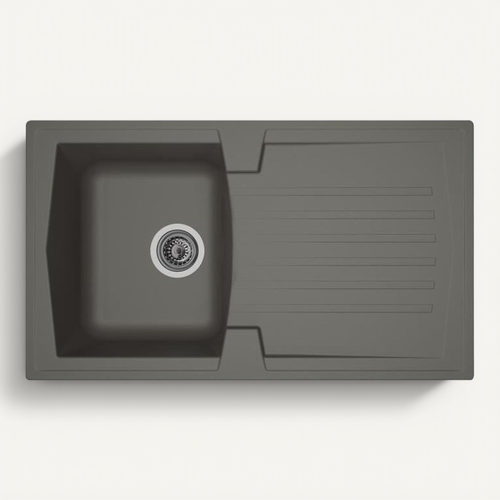 Evier Cuisine à Encastrer 1 Bac + 1 Égouttoir Arena - Résine - 86 X 50 Cm - Gris Béton