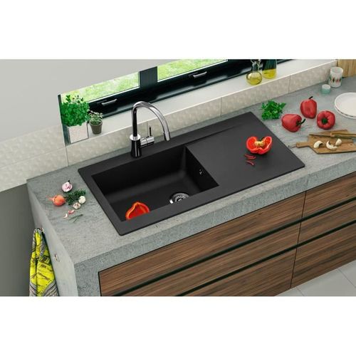 Evier à Encastrer En Résine 1000 X 500 Mm 1 Grande Cuve - Noir - Lierra - Fabrication Française