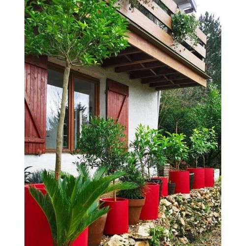 Pot Rond Granit D.50 Cm - 57 L - Rouge - Réserve D'eau Double