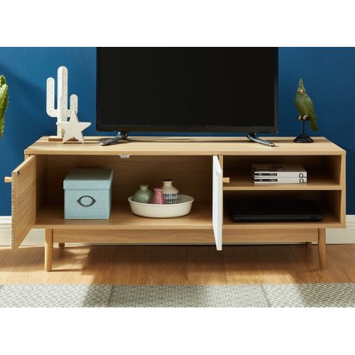 Meuble TV Leika  Blanc Et Effet Chêne  2 Portes 120cm