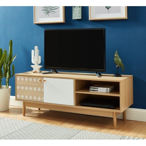 Meuble TV Leika  Blanc Et Effet Chêne  2 Portes 120cm