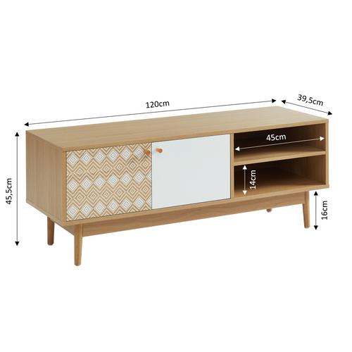 Meuble TV Leika  Blanc Et Effet Chêne  2 Portes 120cm