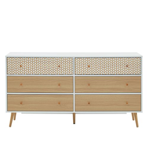 Commode Capucine Blanc Et Effet Chêne 6 Tiroirs 150cm