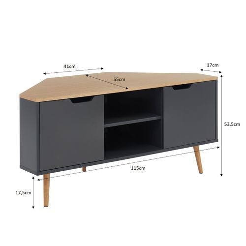 Meuble TV D'angle Lyna  Gris Et Effet Chêne  2 Portes 115cm