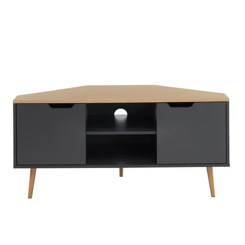 Meuble TV D'angle Lyna  Gris Et Effet Chêne  2 Portes 115cm