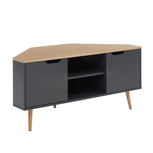 Meuble TV D'angle Lyna  Gris Et Effet Chêne  2 Portes 115cm