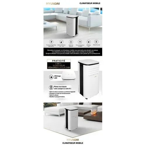 Climatiseur Mobile 2en1 9000 BTU - Système à auto évaporation et déshumidificateur - HY-CLM09KR