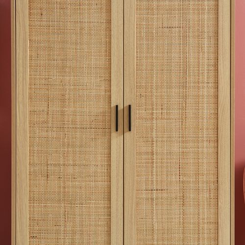 Armoire Amana  Effet Chêne Et Cannage Rotin 2 Portes