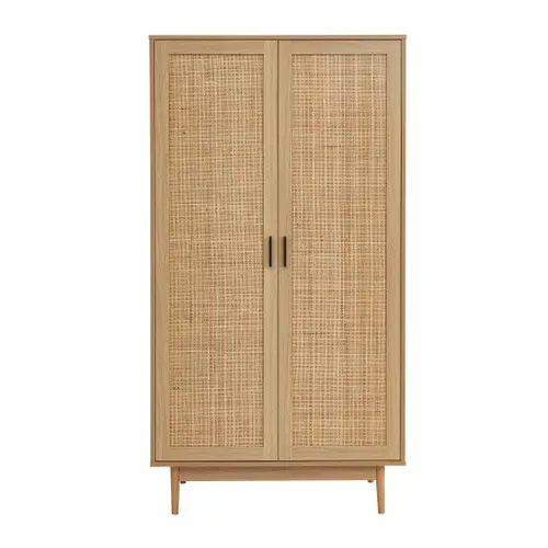 Armoire Amana  Effet Chêne Et Cannage Rotin 2 Portes