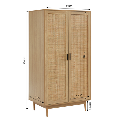 Armoire Amana  Effet Chêne Et Cannage Rotin 2 Portes