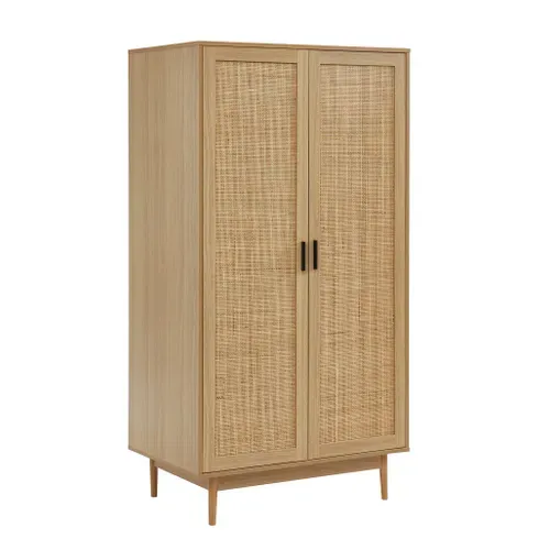 Armoire Amana  Effet Chêne Et Cannage Rotin 2 Portes