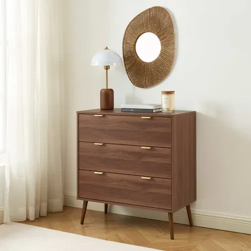 Commode Jeanne 3 Tiroirs Effet Noyer 80cm