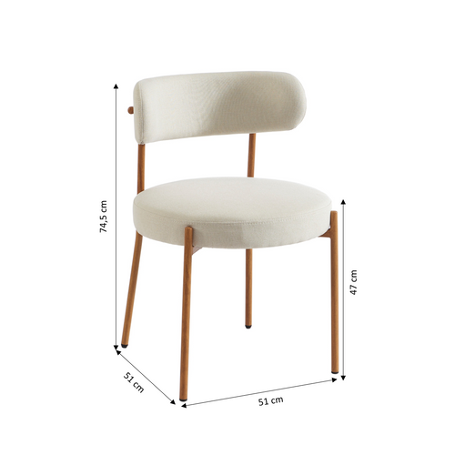 Lot De 2 Chaises Noa Tissu Beige Pieds Métal Finition Bois