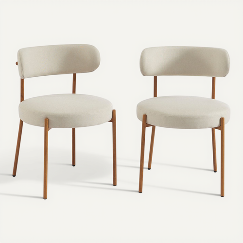 Lot De 2 Chaises Noa Tissu Beige Pieds Métal Finition Bois
