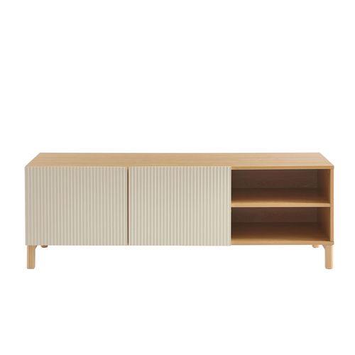 Meuble TV Orca Effet Chêne Et Portes Beiges 140 Cm