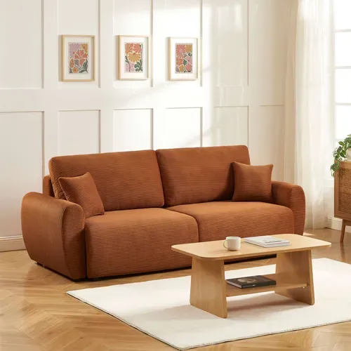 Canapé Droit Convertible 3 Places Danilo Velours Cotelé Terracotta