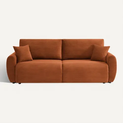 Canapé Droit Convertible 3 Places Danilo Velours Cotelé Terracotta