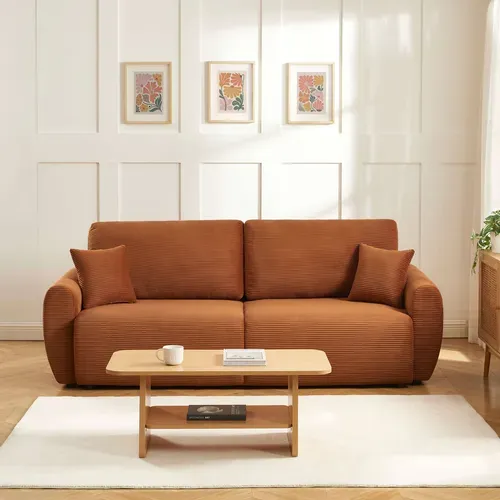 Canapé Droit Convertible 3 Places Danilo Velours Cotelé Terracotta