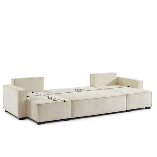 Canapé Panoramique Convertible Gavi 6 Places Tissu Beige