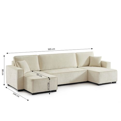 Canapé Panoramique Convertible Gavi 6 Places Tissu Beige
