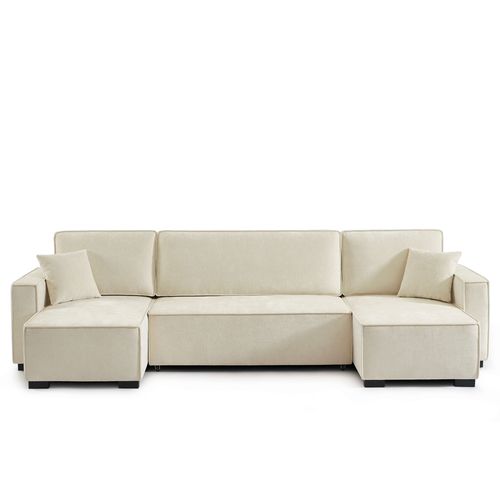 Canapé Panoramique Convertible Gavi 6 Places Tissu Beige