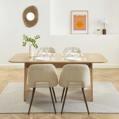Ensemble Table Lango Chêne Et 4 Chaises Elisabeth Tissu Beige