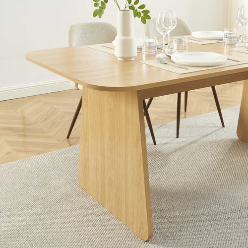 Ensemble Table Lango Chêne Et 4 Chaises Elisabeth Tissu Beige