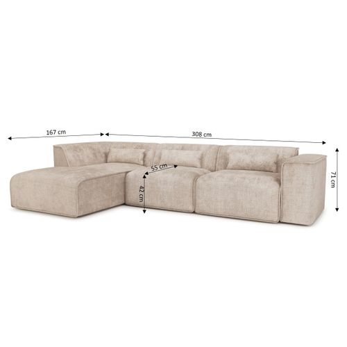 Canapé D'angle Gauche Fixe Nuna 5/6 Places Tissu Taupe