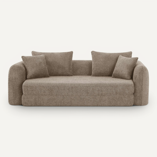 Canapé Droit Compressé Convertible Morpheo 3 Places Tissu Bouclette Marron