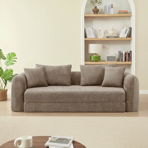 Canapé Droit Compressé Convertible Morpheo 3 Places Tissu Bouclette Marron