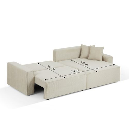 Canapé D'angle Convertible Et Réversible Zola 4 Places Velours Côtelé Beige