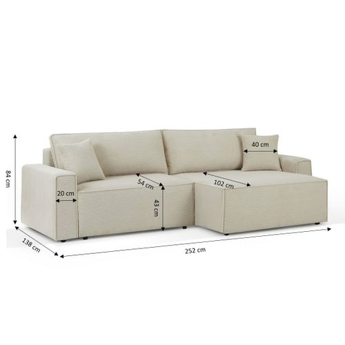 Canapé D'angle Convertible Et Réversible Zola 4 Places Velours Côtelé Beige