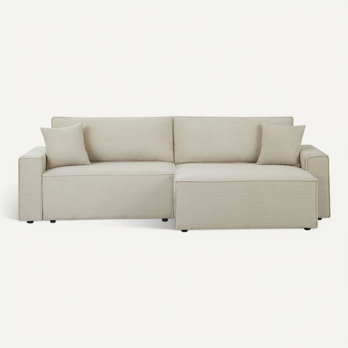 Canapé D'angle Convertible Et Réversible Zola 4 Places Velours Côtelé Beige