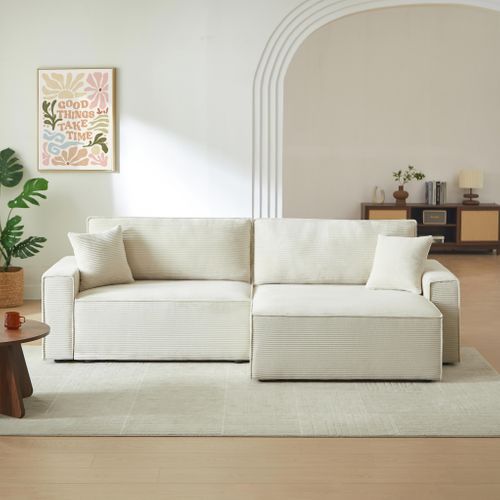 Canapé D'angle Convertible Et Réversible Zola 4 Places Velours Côtelé Beige