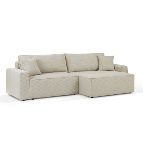 Canapé D'angle Convertible Et Réversible Zola 4 Places Velours Côtelé Beige