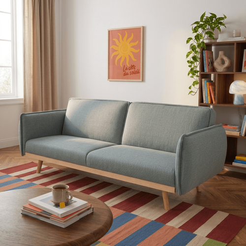 Canapé Droit Convertible Vesta 3 Places Tissu Vert Clair