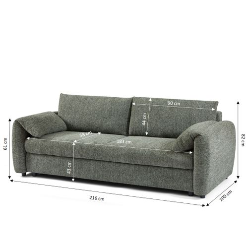 Canapé Droit Convertible Angea 3 Places Tissu Chenille Tramé Vert