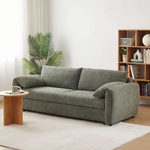 Canapé Droit Convertible Angea 3 Places Tissu Chenille Tramé Vert