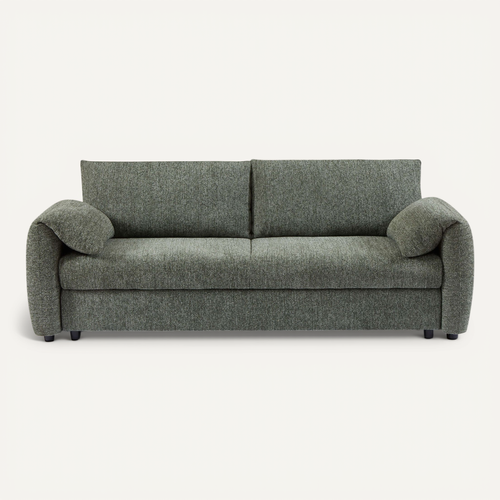 Canapé Droit Convertible Angea 3 Places Tissu Chenille Tramé Vert