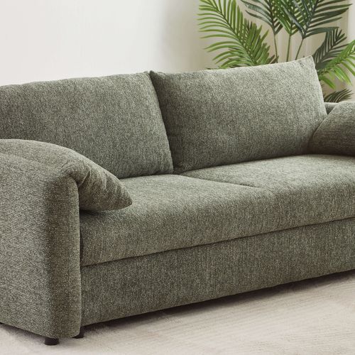 Canapé Droit Convertible Angea 3 Places Tissu Chenille Tramé Vert