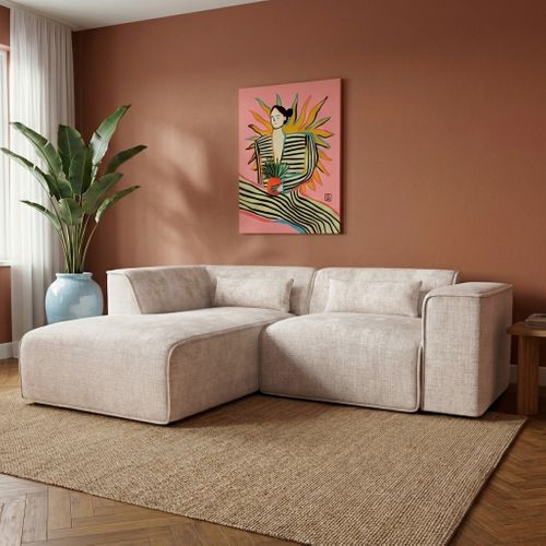 Canapé D'angle Gauche Fixe Nuna 4 Places Tissu Beige