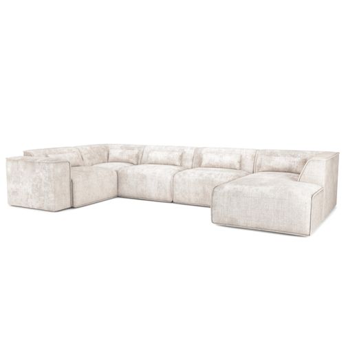 Canapé Panoramique Fixe Nuna 7 Places Chaise Droite Tissu Beige
