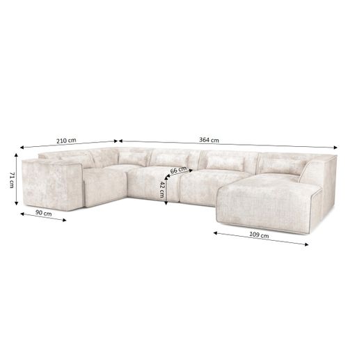 Canapé Panoramique Fixe Nuna 7 Places Chaise Droite Tissu Beige