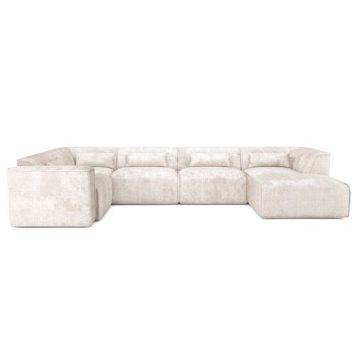 Canapé Panoramique Fixe Nuna 7 Places Chaise Droite Tissu Beige