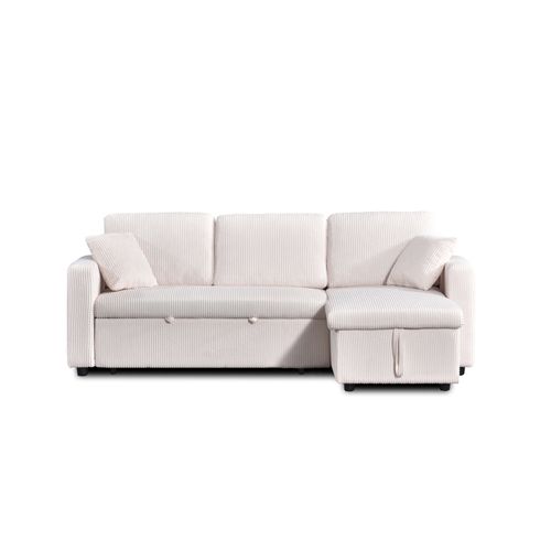 Canapé D'angle Convertible Et Réversible Aspen 4 Places Velours Côtelé Beige