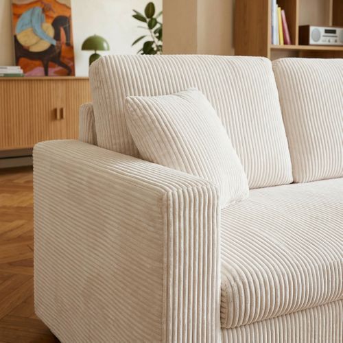 Canapé D'angle Convertible Et Réversible Aspen 4 Places Velours Côtelé Beige