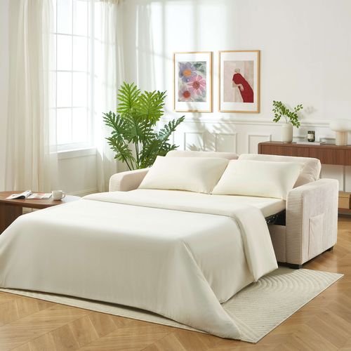Canapé Droit Express Serva 2 Places Velours Côtelé Beige