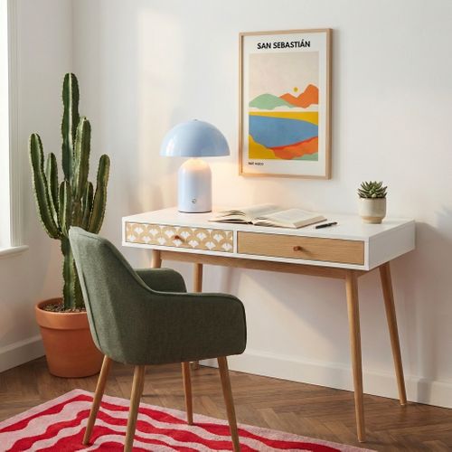 Bureau Utah  Blanc Et Effet Chêne  2 Tiroirs 100cm