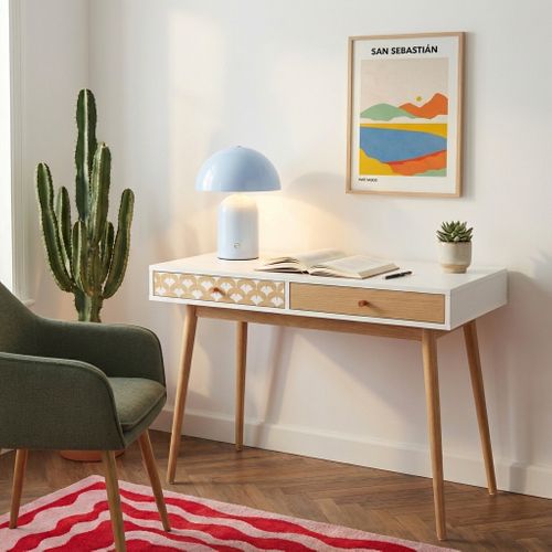 Bureau Utah  Blanc Et Effet Chêne  2 Tiroirs 100cm